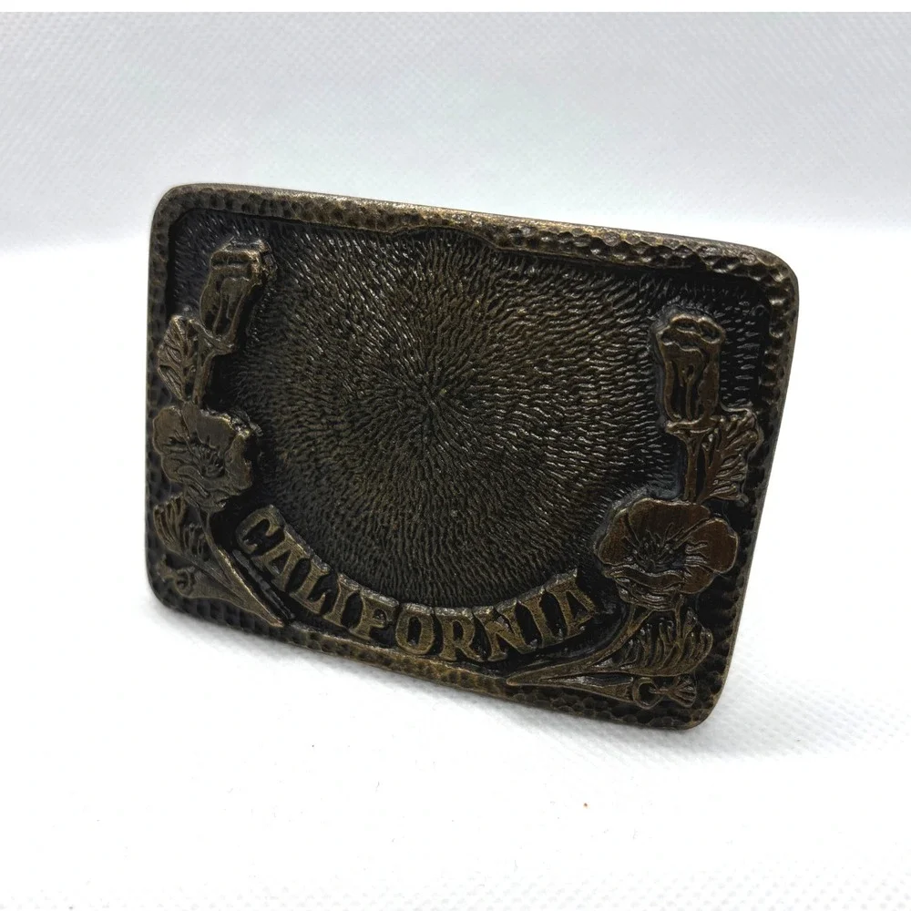 MAFCO California Poppy Belt Buckle Brass Heritage‎ Western Rodeo Trucker Vintage